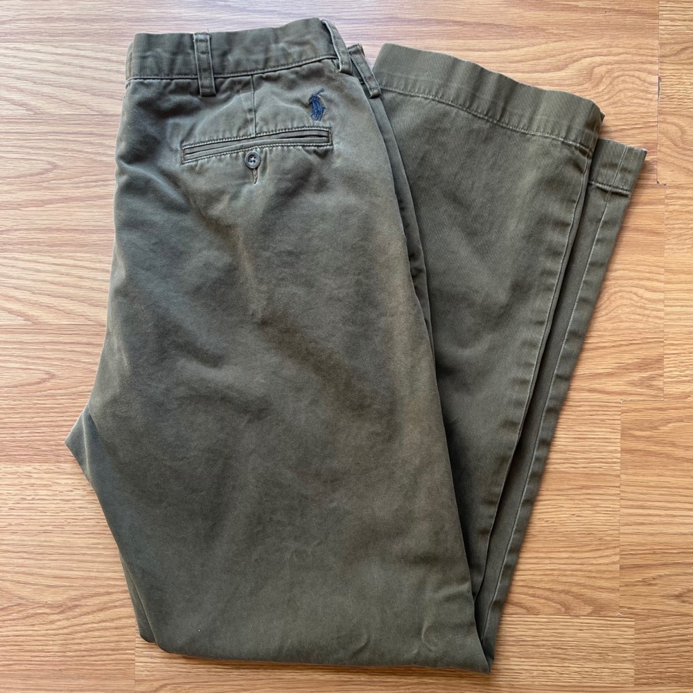 Polo Ralph Lauren Preston Pant Mens 36x34 Olive Green Cotton Chino Trousers